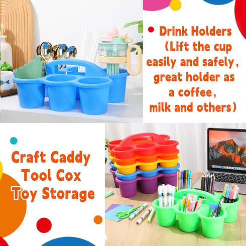 6 Pack 1293.5 Inches 6 Classroom Caddy Organizer with Handle Colorful Plastic Table Caddy Drink Cup Caddies Holder