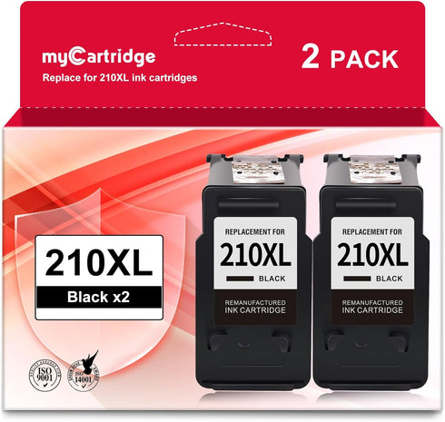 myCartridge 210XL Black Remanufactured Ink Cartridge for Canon 210XL PG-210, Use for PIXMA MP490 MP495 MP250 (2 Pack)