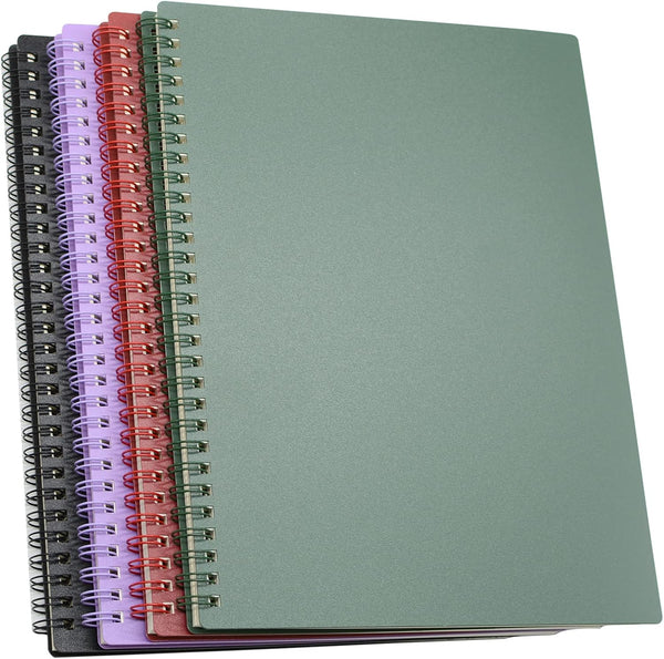Yansanido Spiral Notebook, 4 Pcs, 10 Inch x 7.4 Inch, B5 Thick Plastic Hardcover, 7mm College Ruled, 80 Sheets, Dark