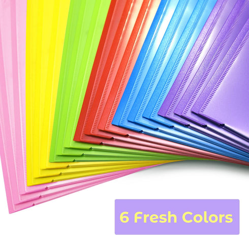 Heavy Duty Plastic Folders with Clear Front Pocket, 18PCS, 3 Pockets Folders with Prongs and Card Slot for Letter Size
