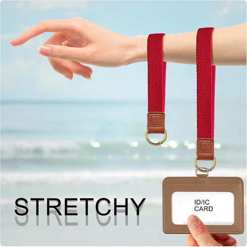 Stretchy Cute Key Chain, Upgraded Woven Wristlet Lanyard for Keys, ID Badges, Card Wallet, Phone (Red)