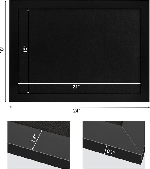Board2by Black Cork Board Bulletin Board with Linen, Wood Framed 24" x 18" Corkboard, Wall Mounted Pin Board