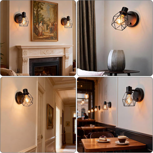 Dimmer LG9933941 Lightess Black Wall Sconce with ON Off Switch, Adjustable Head Vintage Cage Wall Mount Light Fixture