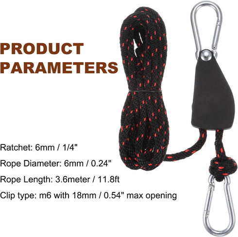 uxcell 2pcs 1/4" (6mm) Adjustable Ratchet Rope Hanger with Metal Gears 11.8ft (3.6meter) Strap, Ratcheting Pulley System Bungee Cord for Hanging Plants Grow Light and Various Tie-Down Use