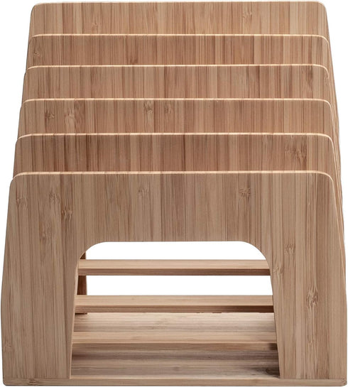 MobileVision Bamboo Multi Device Inclined Organizer - Upright Sections for Smartphones, Tablets, Laptops, 5 Slots