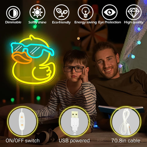 Dimmable Ajoyferris Duck Neon Sign Cool Duck Neon Lights for Bedroom Switch Cute Duck with Glasses Led Sign Bathroom