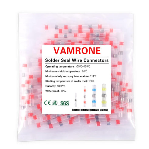 100PCS Waterproof Solder Seal Wire Connectors - AWG 22-18 Red Heat Shrink Butt Terminals for Marine Boat