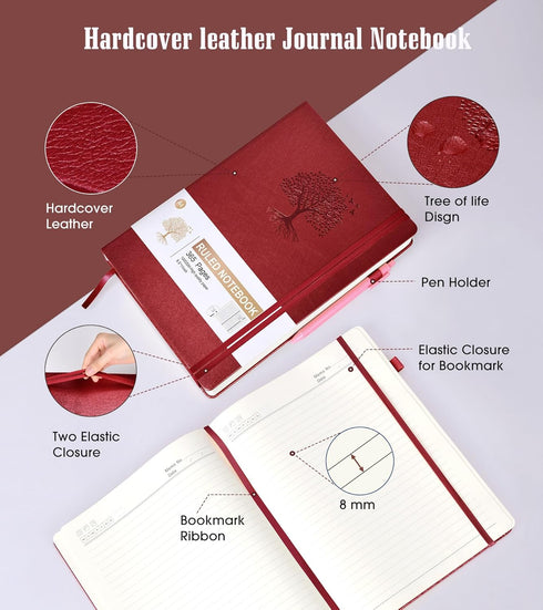 Lined Journal Notebook: 365 Pages A4 Big Writing Notebook, Hardcover Leather for Women Men, 100Gsm Thick Paper