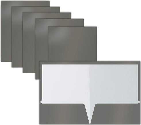 Better Office Products 2 Pocket Glossy Laminated Gray Paper Folders, Box of 25, Letter Size