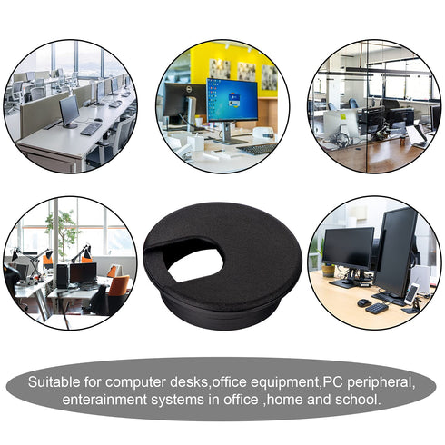LepoHome 20 Pack 2 Inch/50mm Grommets, Round Plastic Desk Black Wire Organizer Caps, PC Computer Port Cable Hole Cover