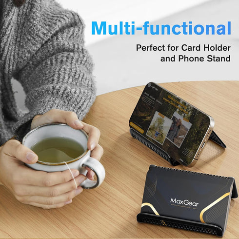 MaxGear Mesh Business Card Holder for Desk, Black Metal Stand with 50 Cards, 2 Pack