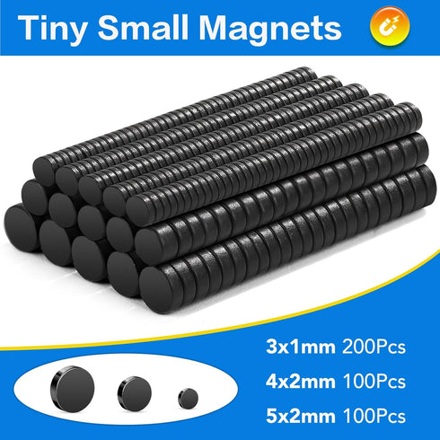 TRYMAG Black Small Magnets, 400Pcs Rare Earth Magnets, 3 Different Size Tiny Mini Magnets for Crafts, Small Round Fridge Magnets for Miniatures, Refrigerator, Office, Kitchen Cabinet