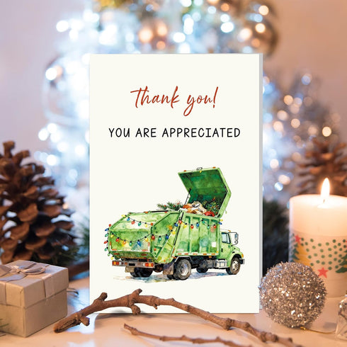Ogeby Funny Christmas Thank You Card, Funny Garbage Truck Appreciation Card for Friend Family Employee, Christmas