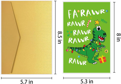 Goroar Funny Dinosaur Christmas Card: Cute Kids' T Rex Rawr Xmas Card