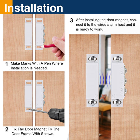 Fasvicna 2 Pack Magnetic Reed Switch NC NO, Wired Surface Mount Door Window Sensor Alarm Contact with Screws, Adhesive