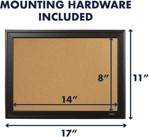 Quartet Cork Bulletin Board, Framed Black Corkboard, 11” x 17” Message Board (79279)