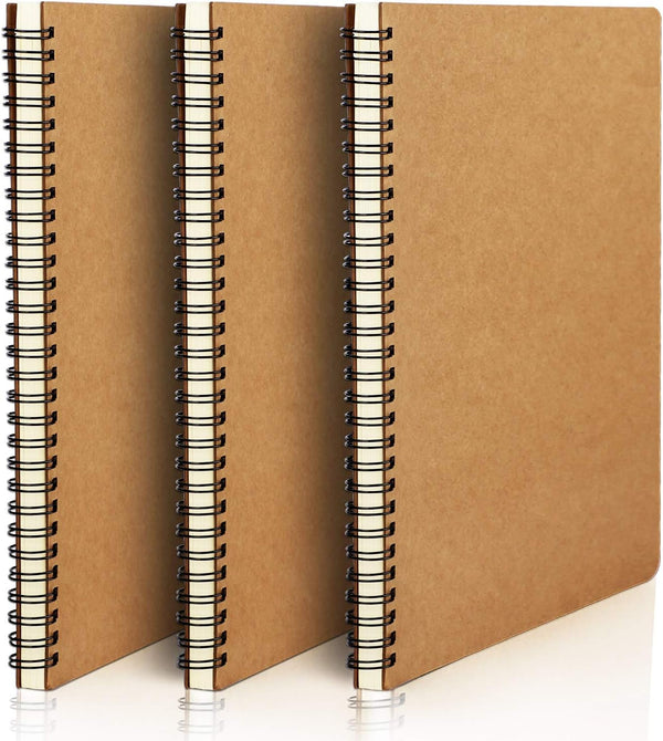 EUSOAR Spiral Notebook, B5 3 Pack, 7.3"x10.2", 120 Pages, Hardcover Kraft Lined College Ruled Notebooks