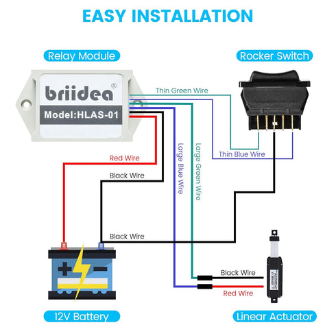 12 10A Linear Actuators for Wiring, Switch and Relay Kit, Briidea Linear Actuator Switch for Volt Linear Actuators