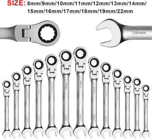 Ratchet Wrench, CR-V Forged 10mm Flex Head Ratcheting Tool, Industrial Dual-use Design