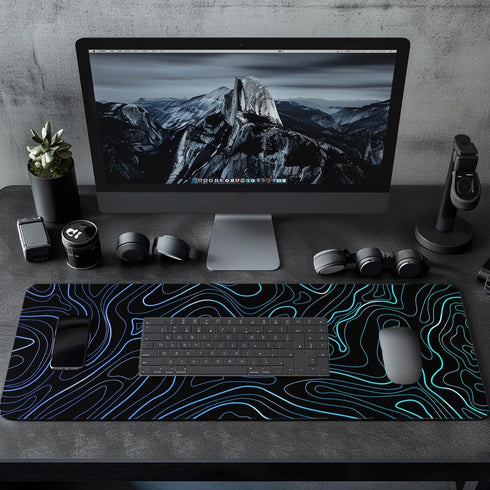 UJoowalk Large Topographic Mouse Pad, XL Gaming Mousepad, Desk Mat 31.5 x 11.8 in, Black White Minimalist Contour for