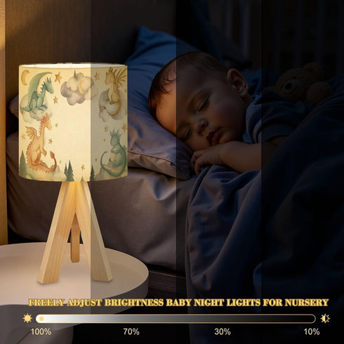 RAINFALLARING Tripod Table Lamp Dragon Baby Animals Watercolor Bedside Lamps Small Lamp Table Lamps with Linen