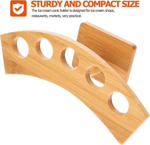 5-hole 3.3cm Zerodeko Wooden Ice Cream Cone Stand Sushi Hand Roll Holder Diameter Kitchen Display Rack for Restaurant