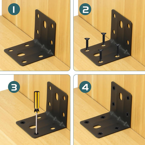 30PCS 90 (2X2 Alise Black L Brackets for Shelves, Heavy Duty Metal Shelf Brackets Corner Bracket, Degree Joint Right