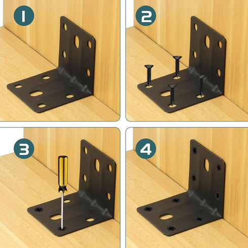 10PCS 90 (2X2 Alise Black L Brackets for Shelves, Heavy Duty Metal Shelf Brackets Corner Bracket, Degree Joint Right