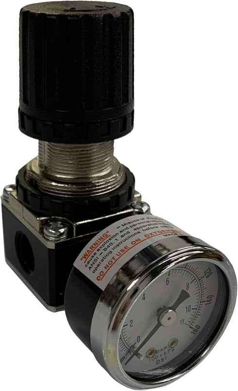 MINI PRESSURE REGULATOR FOR COMPRESSED AIR SYSTEMS, 1/4" NPT PORTS, ADJUSTABLE 7 TO 140 PSI