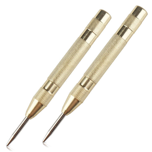 2 Pcs Automatic Center Punch, 5'' Premium Spring Loaded Hole Punch, Heavy Duty Steel Marker Tool for Metal, Wood & Glass