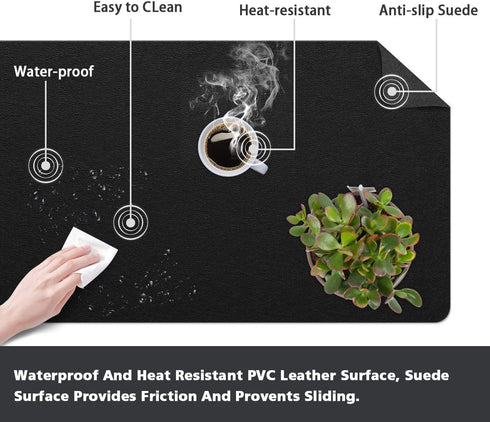 Multifunctional Office Desk Pad Mat Blotter, Non-Slip Waterproof Desk Mat Protector for Desktop (Black, 14" x 24")