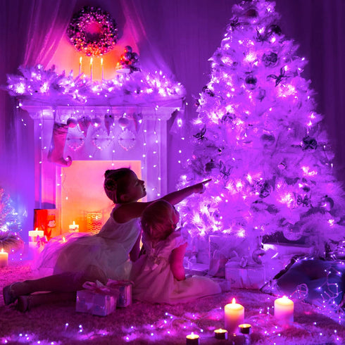 JMEXSUSS Purple Halloween Lights Clear Wire, 66ft 200 LED Purple String Lights, Indoor Outdoor Waterproof for Christmas