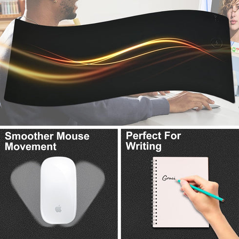 Desk Mat with Wireless Charging, Black Mouse Pad with Charger, Large Leather Computer Mouse Pad for Keyboard and Mouse