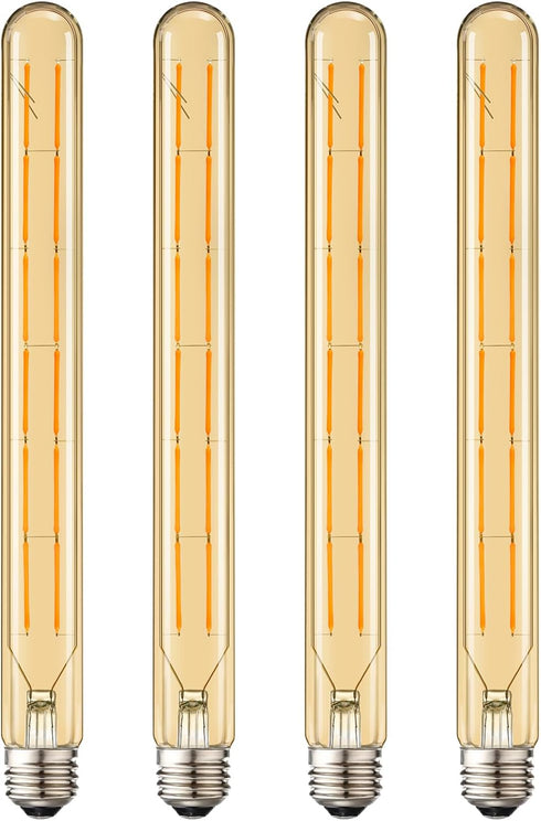 Leools T300 LED Long Bulbs, 12W Dimmable Tubular Bulb, 100 Watt Equivalent, Amber Glass, 2700K Warm White, 4-Pack.