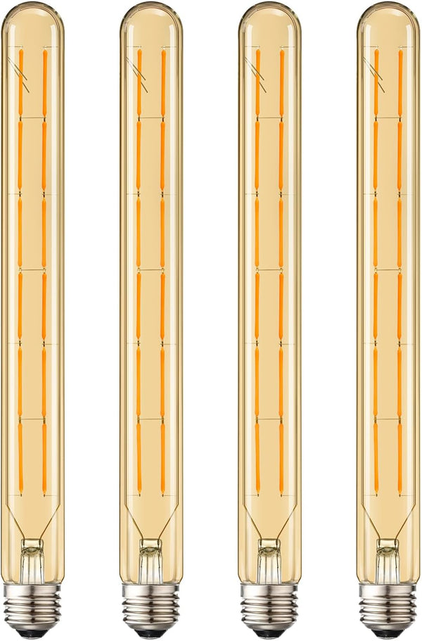 Leools T300 LED Long Bulbs, 12W Dimmable Tubular Bulb, 100 Watt Equivalent, Amber Glass, 2700K Warm White, 4-Pack.