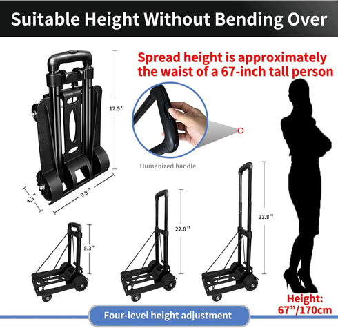 HUFATWINS Truck-200 Lbs 4-Wheels Cart,90KG Folding Hand Trolley Utility Cart, Portable Lightweight Utility Heavy Duty