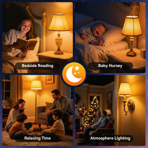 1800K Bulbs 2PK, 99.96% Bulbs,9W 60 A19 E26 Neporal Amber Sleep Light Blue Blocking Soft Warm Light Watt Equivalent