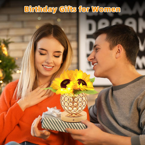 3-Colour Dimming Birthday Gifts for Women,Sunflower Flower Touch Lamp,Rechargeable Cordless Night Light