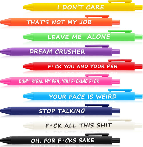 Crtiin 10 Pcs Funny Pens for Adults, Novelty Quotes Ballpoint Pens Bulk, Black Ink for Office Gifts