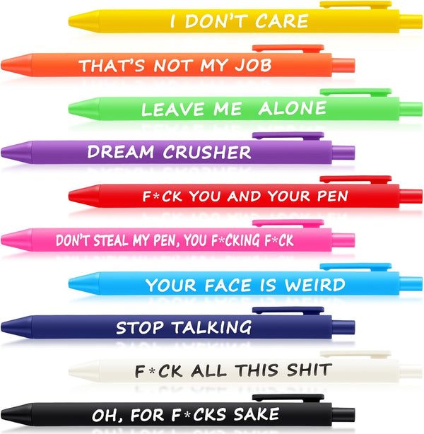Crtiin 10 Pcs Funny Pens for Adults, Novelty Quotes Ballpoint Pens Bulk, Black Ink for Office Gifts