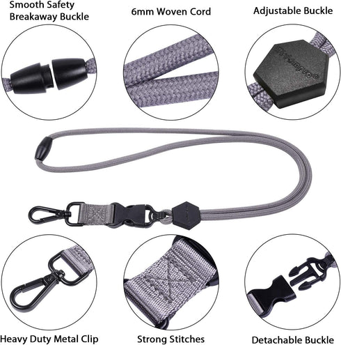 Wisdompro 2 Pack of 23 inch Durable Round Cord Heavy Duty Lanyard with Breakaway Buckle for ID Card and Keys