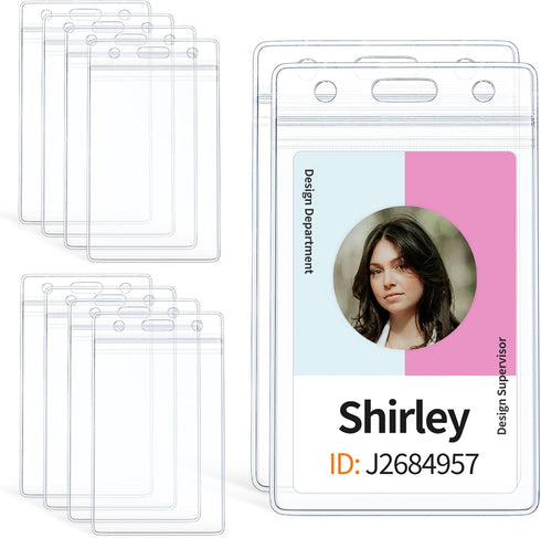 Pawfly 50 Pack Vertical ID Card Badge Holder Waterproof Clear Sleeve Case with Resealable Zip for Key Card and License