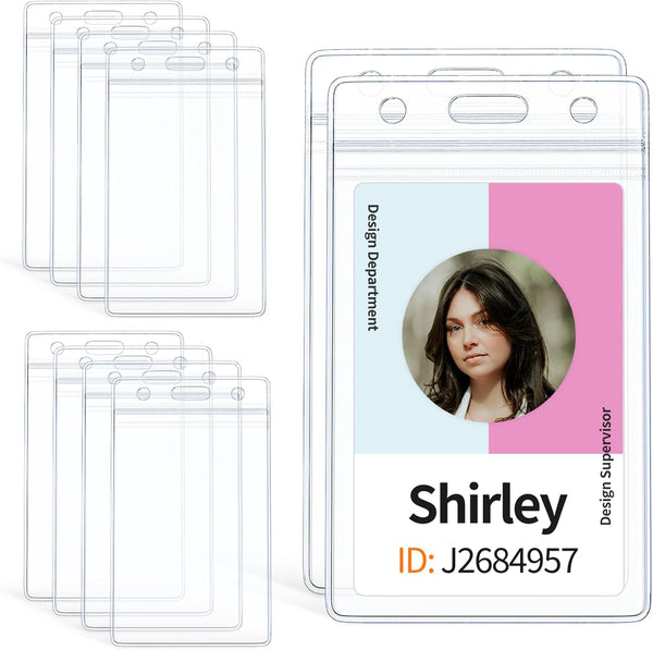 Pawfly 50 Pack Vertical ID Card Badge Holder Waterproof Clear Sleeve Case with Resealable Zip for Key Card and License