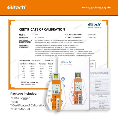 Elitech WHO PQS Certificated Temperature Data Logger 120 Days with Light Sensor, Single Use Temperature Recorder
