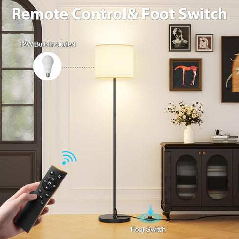 Dimmable 12W Bulb, Keepsmile Floor Lamps for LivingRoom with LED Foot Switch, Remote Custom Color Temperature Floor