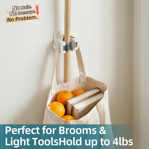 2 6 4 lbs, TAILI Mop and Broom Holder Wall Mount Grippers, Hangers and Adhesive Strips, Damage Free Hanging Wall Mount