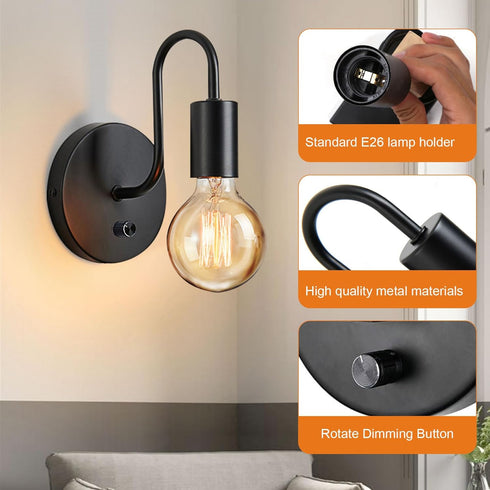 Glighone Dimmble Set E26 Vintage Wall Lights of Two, Black Wall Sconces Industrial Wall Lamps Retro Wall Lighting Hard