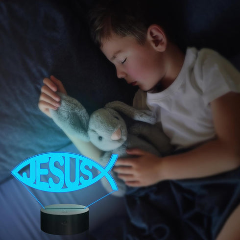 3D +16 Commemorate Attivolife Jesus Night Light, Illusion Optical Hologram LED Lamp with Remote Control + Timer Color