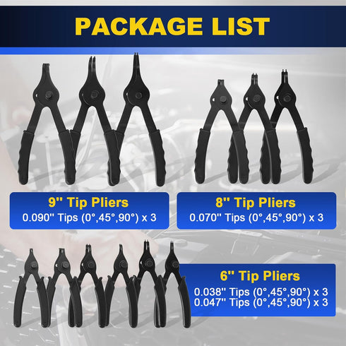 14PCS Set Set 45/90 0.038in 0.047in 0.070in 0.090in DASBET Snap Ring Pliers Heavy Duty Retaining Ring Pliers with Bent