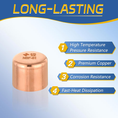 50-PACK GUOFIS 1/2 Inch C x 1/2 Inch C Copper Plug - LF Short Radius Fittings End Cap for Residential, Commercial